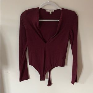 Red/ maroon v neck bodysuit
